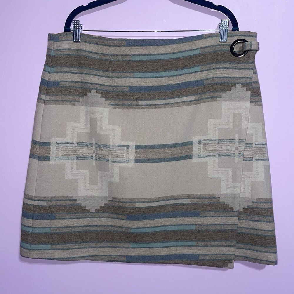 Pendleton Wool Wrap Skirt Women Size 16 Knee Length Aztec Southwestern Neutral